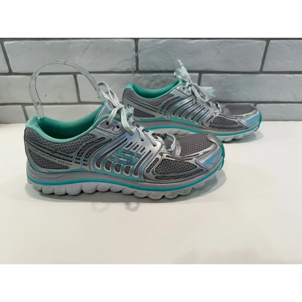 Skechers Ultra Cushioning System Sneakers Womens 9 Grey Silver Teal 12361‎ Y2K